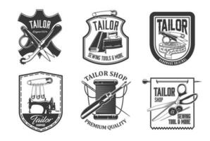Sewing icons, tailor shop needle, sewing machine vector