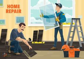 Window installer worker, home repair, renovation vector