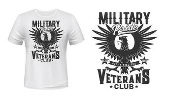 Eagle print t-shirt mockup, military veterans club vector