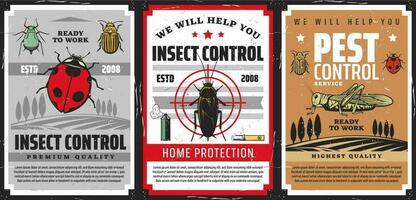 Pest control insects extermination service posters vector