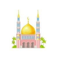 Islamic mosque building with golden dome, minaret vector