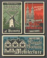 Alemania viaje retro carteles, alemán puntos de referencia vector