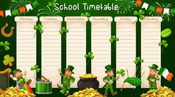 School timetable, schedule table, week calendar vector
