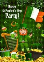 Patricks Day leprechaun and Ireland flag vector