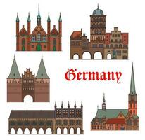 Germany landmarks, Lubeck architecture buildings vector