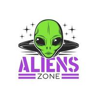 Aliens zone icon with UFO and green humanoid vector