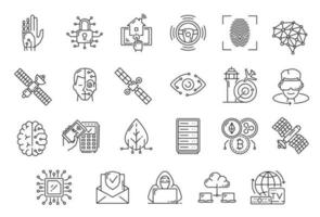 Future technology, cyborg robot and vr icons vector