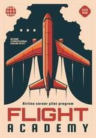 Flight academy training program retro poster. vector