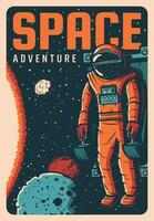 Space exploring astronaut adventure retro banner vector