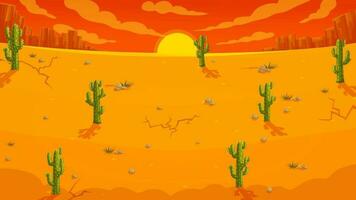 Cartoon Mexican desert, cactuses, game background vector