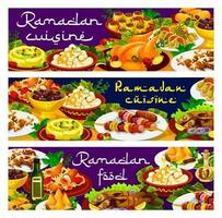 Ramadan food, Iftar biryani Eid Mubarak meals menu vector