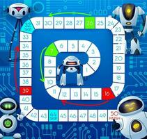 Kids board game or tabletop, robots on motherboard vector