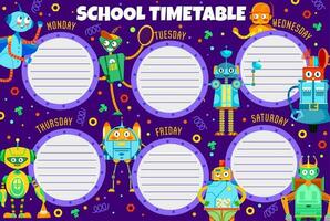 Education timetable schedule with cartoon robots vector