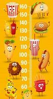 Fast food cartoon characters, kids height chart vector