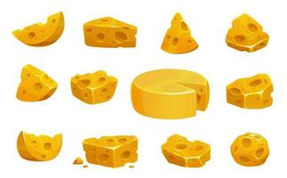 Cartoon isolated yellow cheese cheddar, maasdam vector