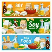 Vegetarian nutrition soy and soybean food products vector