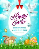Easter holiday vector flyer with cartoon rabbit