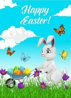 Happy Easter holiday poster with rabbit and eggs vector