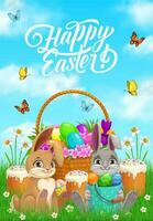 Happy easter rabbits or bunny vector greeting card