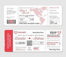 Boarding pass ticket, wedding invitation template vector