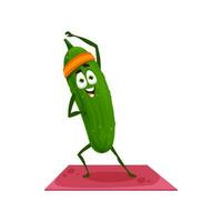 Cucumber cartoon character doing sport exercises vector