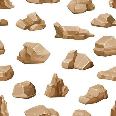 Seamless pattern of brown rock stones and boulders