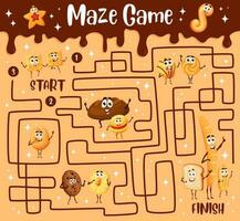 Labyrinth maze game of cartoon bakery characters vector