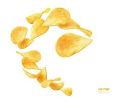 Wave splash of wavy potato chips, flying snacks vector