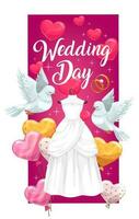 Wedding ceremony dress and engagement rings vector