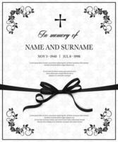 Funeral card vector template with flower ornament