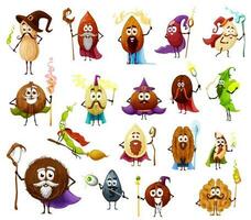 Nut, seed and bean magicians, wizard characters vector