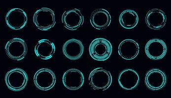 HUD round frames, aim controls, digital interface vector