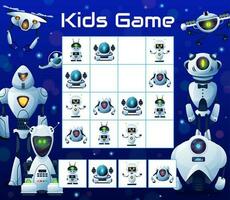 niños rompecabezas bloquear juego con robots, vector sudoku