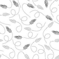 Simple seamless pattern with black palm leaves and dotted lines vector