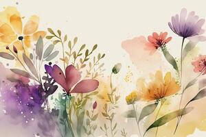 Watercolor colorful Flowers Background, . photo