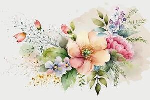 Watercolor colorful Flowers Background, . photo