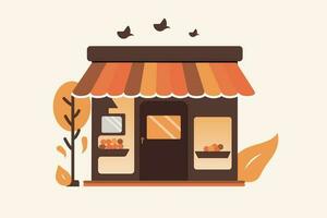 minimal store vector art , cofe shop store vector, market place vector with leaves and tree behind , vector eps file