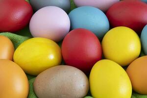 eggs painted in different colors to celebrate Easte photo