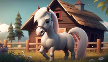 Cute Cartoon Horse on a Farm. photo