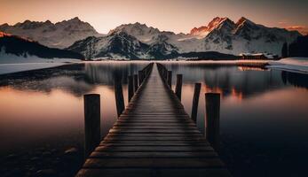 long jetty at evening. v photo