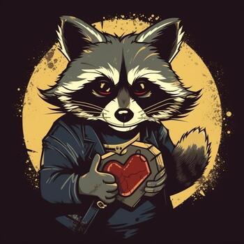 mischievous raccoon with a bandit mask, always getting into trouble but with a heart of gold photo