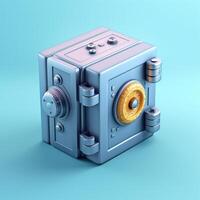 3d isometric view safe locker on light blue background photo