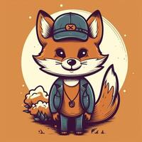 A cartoon fox with a hat and a shirt that says fox on it photo