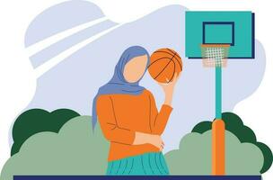 musulmán mujer baloncesto Deportes plano personaje vector