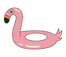 Cute flamingo swimming ring sticker in y2k groovy style. Retro cartoon style. vector