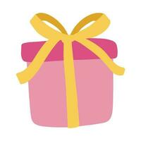 pink gift box and yellow ribbon vector