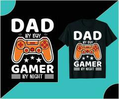DAD BY DAY GAMER BY NIGHT T-SHIRT DESIGN. vector