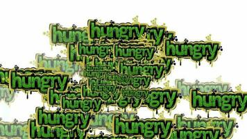 animated video scattered with the words HUNGRY on a white background