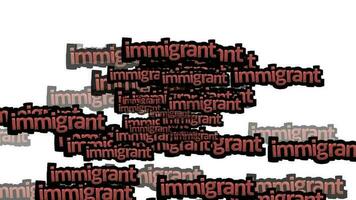 animated video scattered with the words IMMIGRANT on a white background