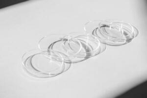 Petri dish. A set of Petri cups. On a white background. Laboratory half. photo